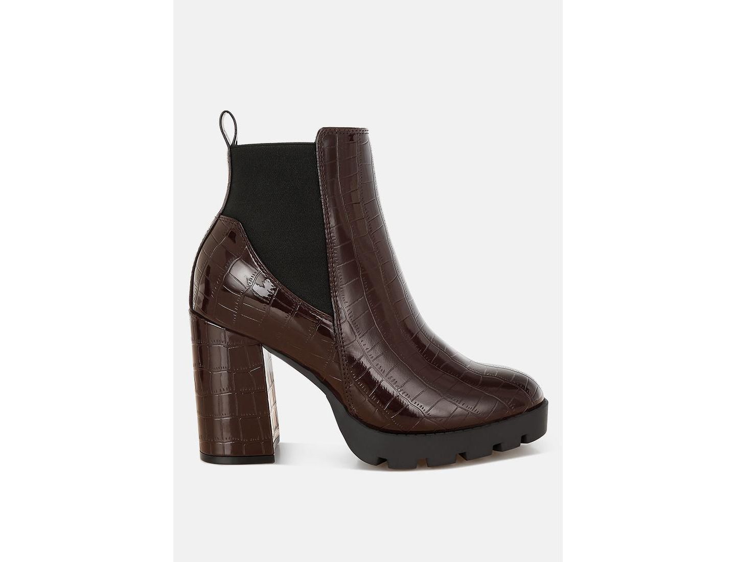 Женские ботинки London Rag Foxy Faux Leather Croc Chelsea, цвет: Чёрный — фото 4