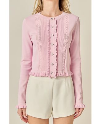Women's Ruffle Placket Knitted Cardigan