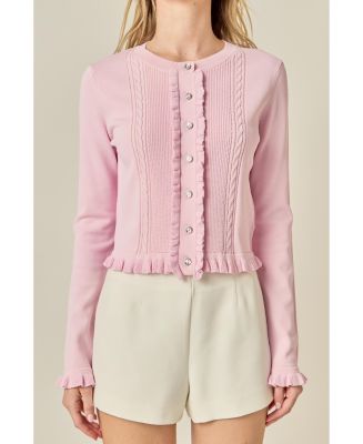 English Factory Women's Ruffle Placket Knitted Cardigan - Macy's