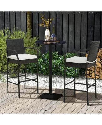 4PCS Patio PE Wicker Bar Chairs Counter Height Barstools With Armrests and Cushions
