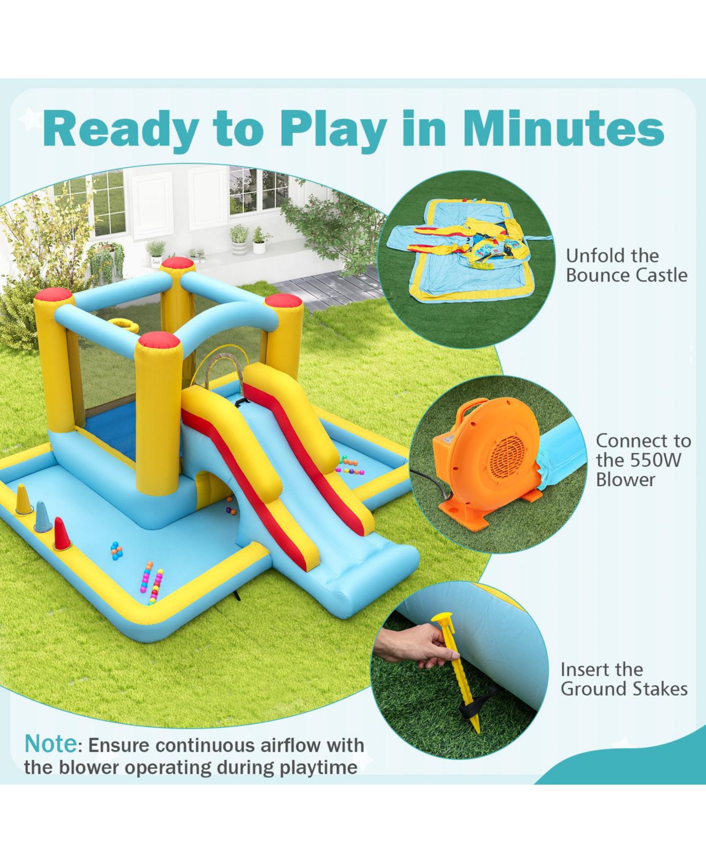 Детская игрушка HONGGE 7-in-1 Bouncy Castle Bounce House with Slide, Supports Up to 200 lbs., Ages 3+, цвет: Разноцветный — фото 8