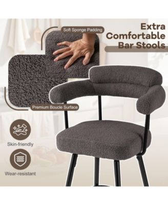 Swivel Bar Stool Set of 2 Counter Height Chairs with Curved Back and Arms