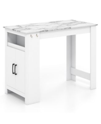 Faux Marble Bar Table with Hanging Hooks and Storage