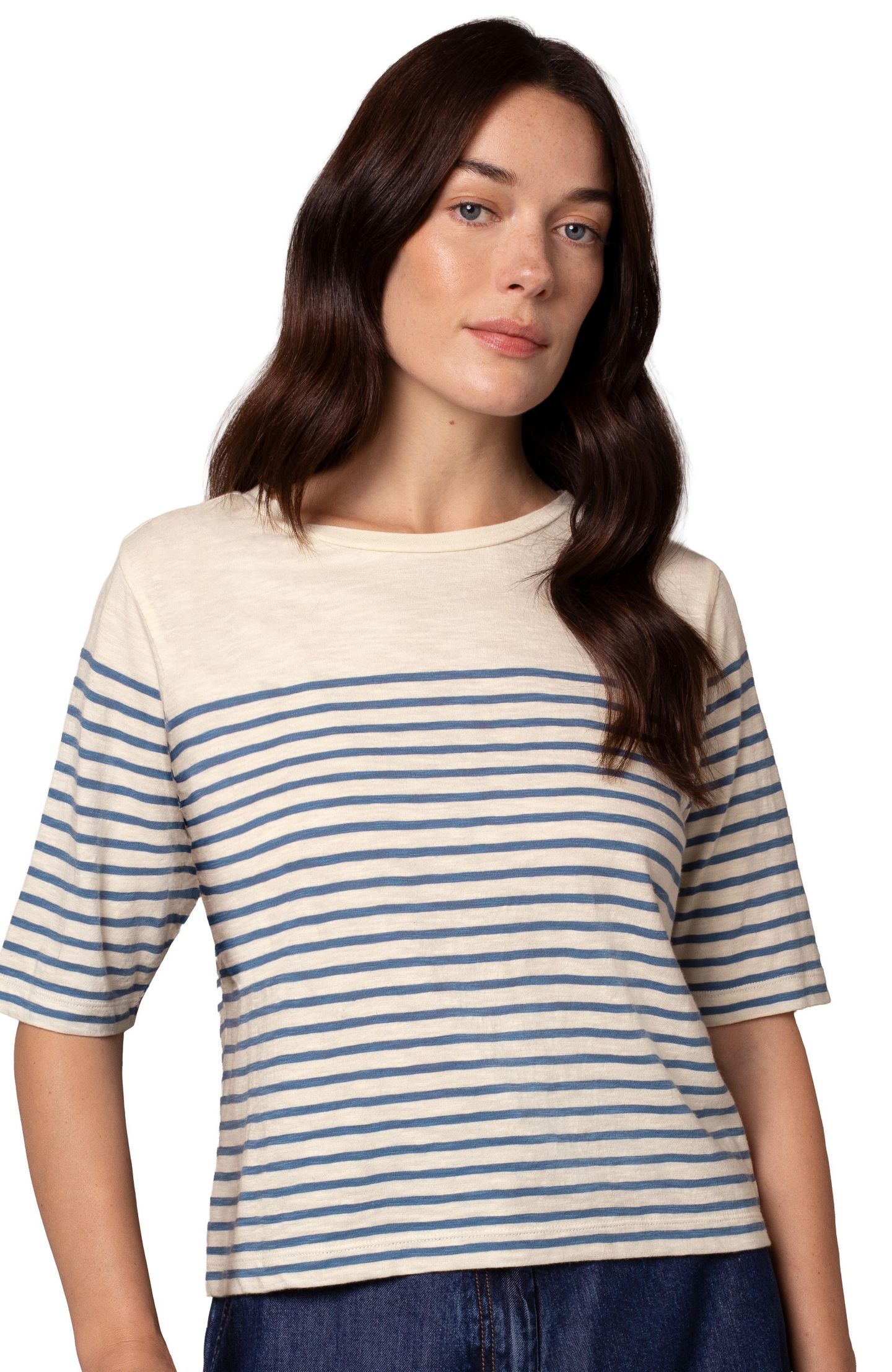 Женская футболка Celtic & Co. Stripe Sleeve, цвет: Синий экрю полосатый — фото 1