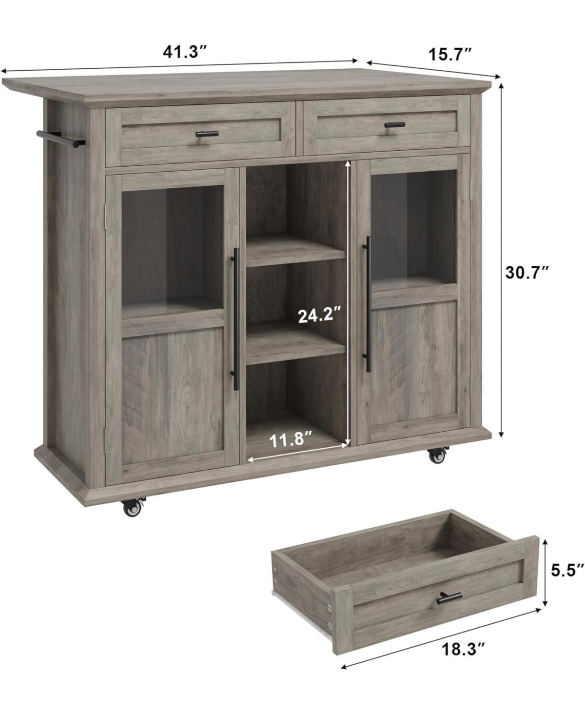 gaomon Kitchen Island Cart on Wheels with Foldable Table, 2-Tier Rolling Kitchen Cart with Storage Shelf & Towel Rack, Mobile Workstation