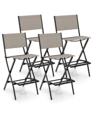 Folding Bar Stools Set of 4 Patio Sling Chairs w/ Backrest Humanized Footrest