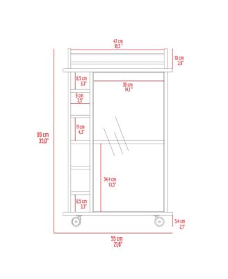 Bar Cart with 1 Cabinet with Casters White Finish
