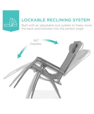 Folding Zero Gravity Recliner Patio Lounge Chair w/ Canopy Shade, Headrest, Tray