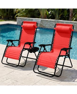 Set of 2 Extra Wide Zero Gravity Lounge Chair Recliners w/ Cup Holder