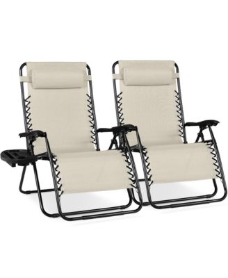 Set of 2 Extra Wide Zero Gravity Lounge Chair Recliners w/ Cup Holder
