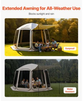 Pop Up Screen House Tent 12x11 ft for 10-12 People with Extended Awning, Carry Bag and Netting Sides