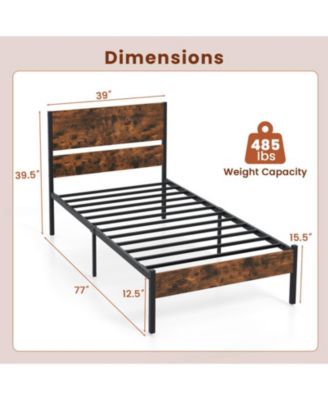 Twin Metal and Wood Platform Bed Frame with Headboard