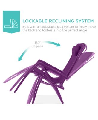 Folding Zero Gravity Recliner Patio Lounge Chair w/ Canopy Shade, Headrest, Tray