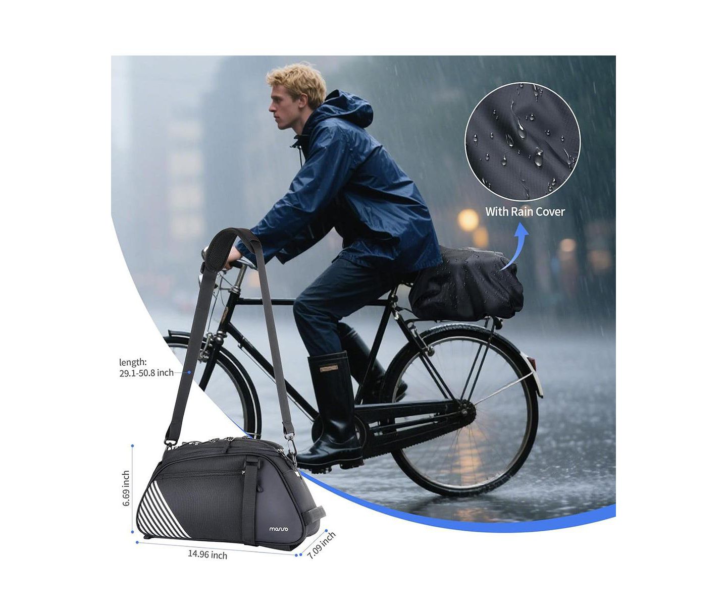 Женская сумка AOLIGEIJS Bike Rack 8L Waterproof Bicycle Rear Trunk with Rain Cover Convertible Backpack Cycling Storage for Commuting Travel, цвет: Чёрный — фото 7