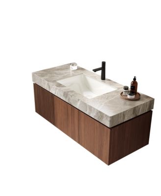 48" Light Gray Sintered Stone Countertop Ceramic Basin, No Cabinet No Faucet