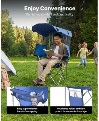 Camping Chair with Canopy Shade 330 lbs and Magazine Pocket
