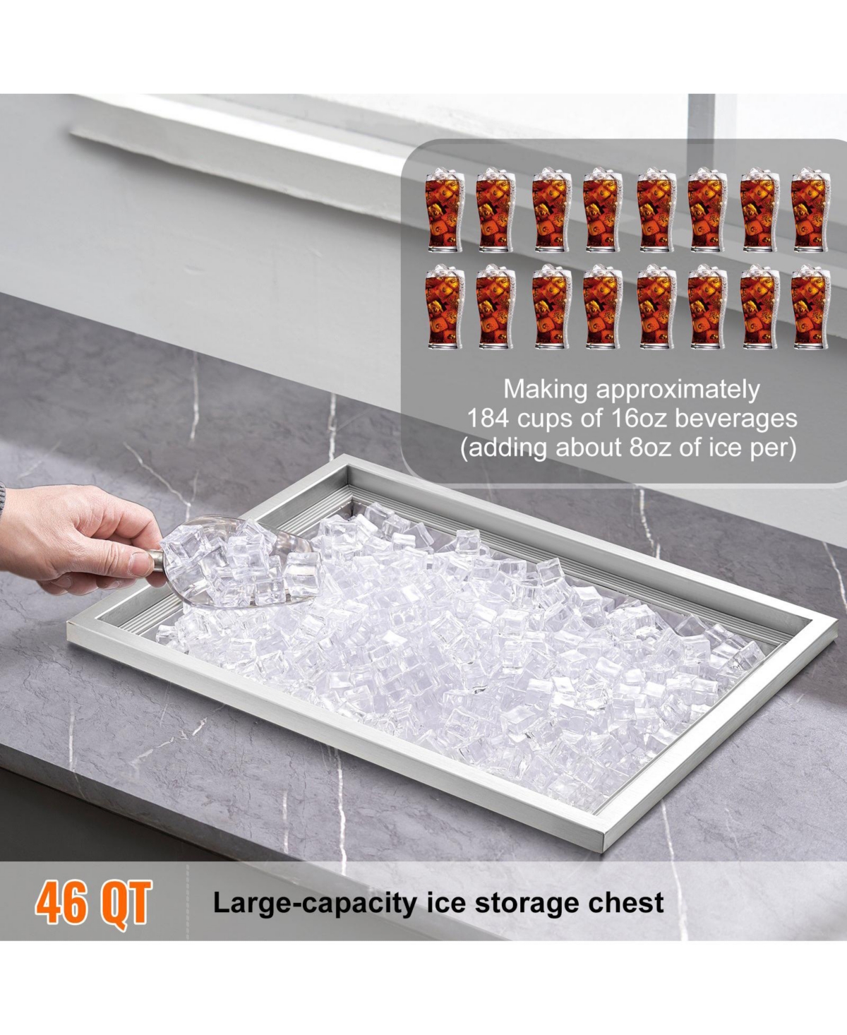 Mecale 22 x 17 x 12 Inch Drop-In Stainless Steel Ice Chest, 40 Qt with Lid