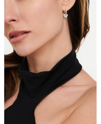 Rhodium Plated Sterling Silver Butterfly Hoop Earrings