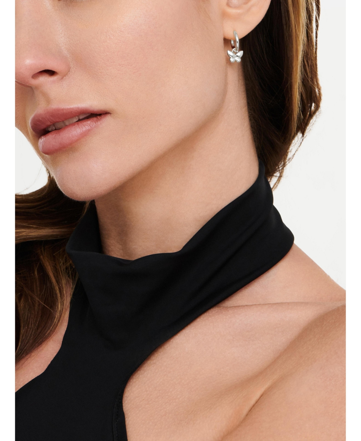 Devata Rhodium Plated Sterling Silver Butterfly Hoop Earrings