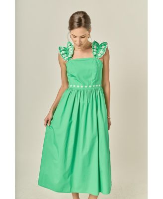 Women's Flower Embroidered Ruffle Midi Dress