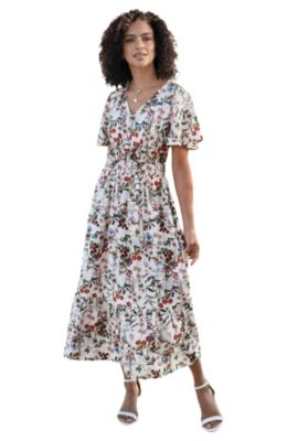 Women's Botanical Print Viscose Midi Dress