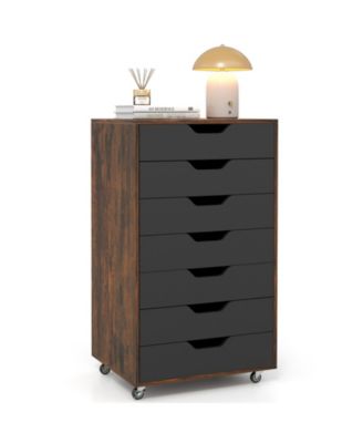 Wooden 7-Drawer Chest with Lockable Wheels for Storage