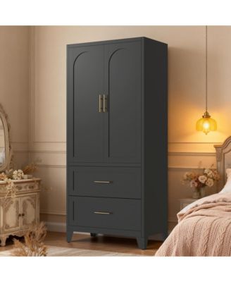 71" Tall Metal Armoire Wardrobe Closet, Clothing Storage Cabinet with 2 Doors, 2 Drawers, Hanging Rod and Shelf for Bedroom