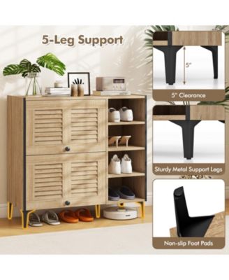 Shoe Rack Organizer with Flip-up See-through Doors and Adjustable Shelves-Oak