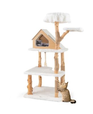 Cat Tree Solid Wood Modern Tower with Condo Perch