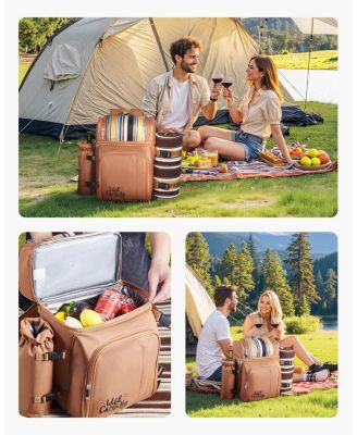 4-Person Picnic Backpack with Insulated Cooler, Blanket and Tableware Set