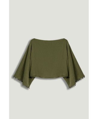 Women's Cropped Boat-Neck Blouse