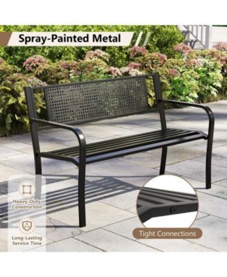 50 Inches Garden Bench with Patterned Backrest and Curved Armrests