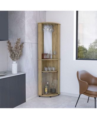 Corner Bar Cabinet with 2 Cabinets Macadamia Finish