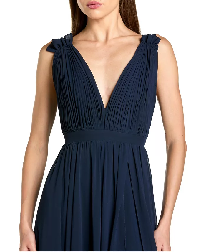 Petite Sleeveless Pleated Chiffon V-Neck Gown - thumbnail 3