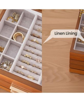 3-Layer Clear Window Wood Grain Jewelry Organizer Box for Earrings Bracelets Necklaces Rings High Capacity Storage Gift