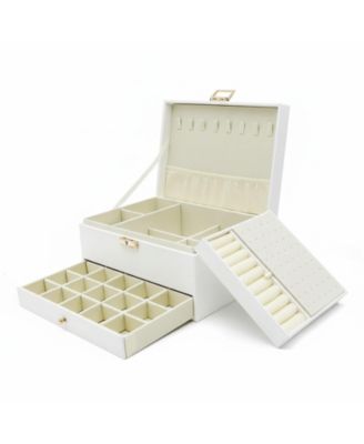 3-Layer Faux Leather Jewelry Organizer Box Large Storage for Earrings Rings Necklaces Bracelets Watches