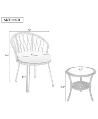 Rattan Balcony Furniture Set of 3, Weather Resistant Wicker Bistro Chairs with Round Glass Table, Perfect for Patio, Backyard and Garden