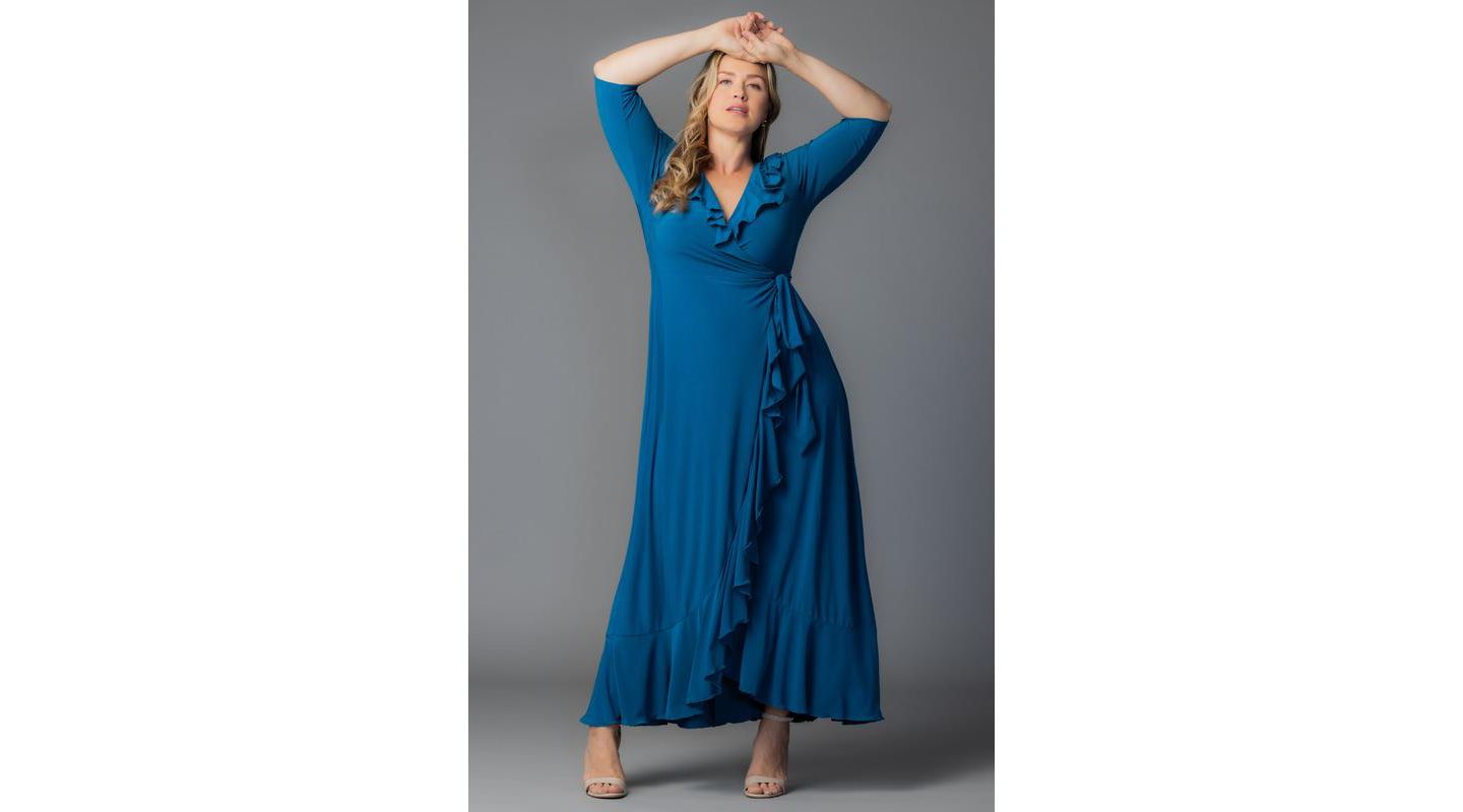 Женское платье Kiyonna Plus Size Maritime Ruffle Maxi Dress with Sleeves, цвет: Синий — фото 5
