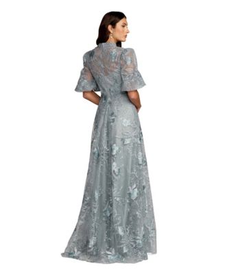 Women's Embroidered Queen Anne Puff Sleeve A Line Gown