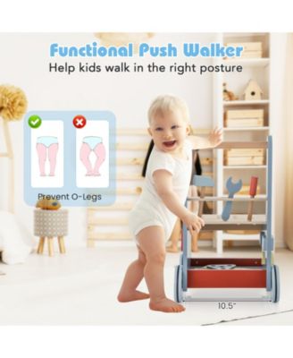 2-in-1 Baby Push Walker with Wooden Frame and Multi-Activity Play Station