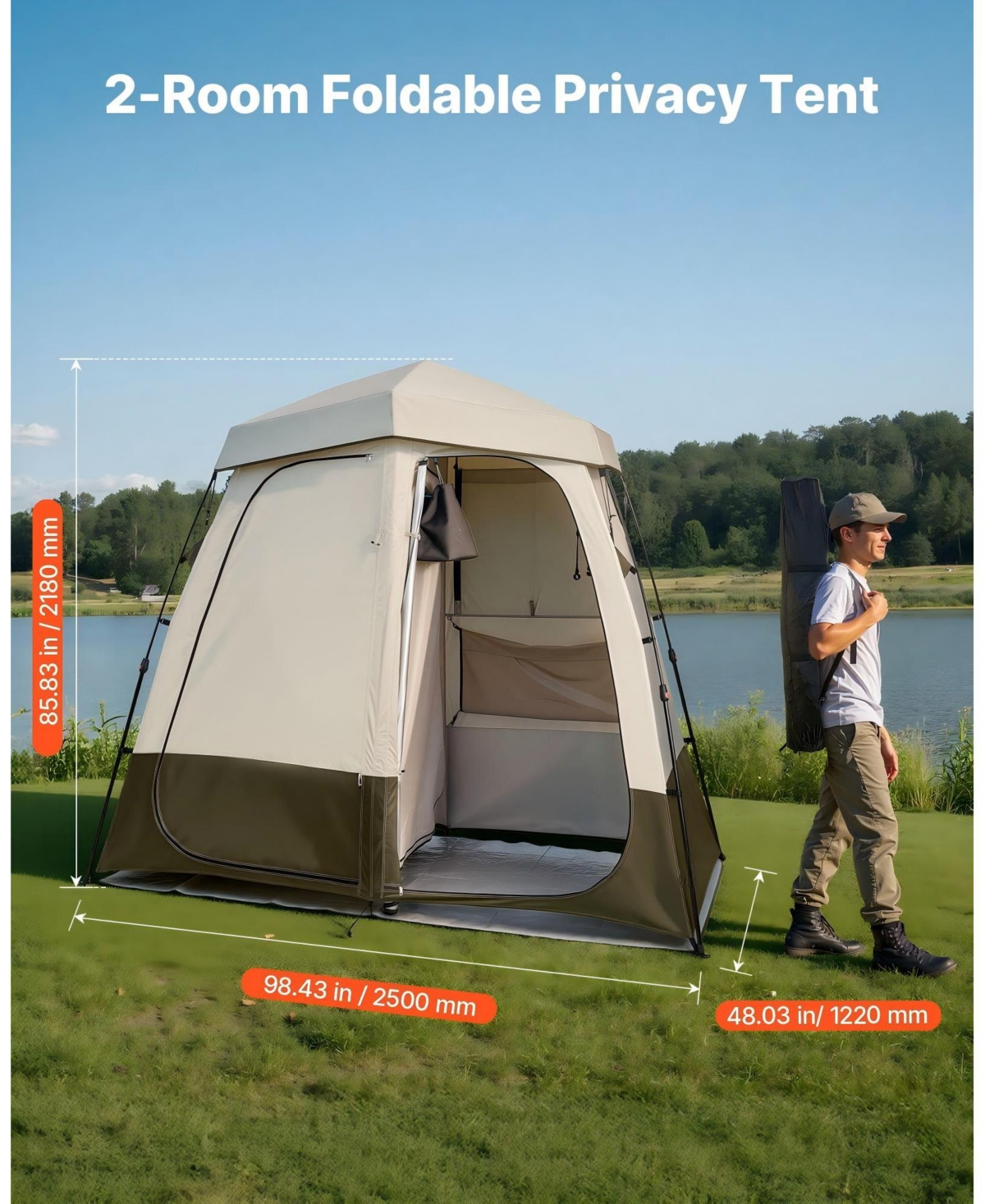 Gouun 2-Room Foldable Camping Shower and Privacy Tent with Upf 50