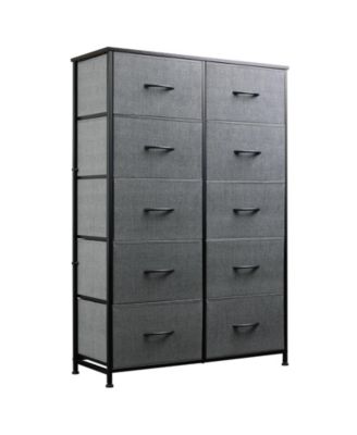 Home 10 Drawer Fabric Dresser, Steel Frame Storage Organizer with Wood Top.