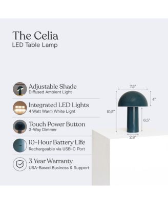Celia Portable LED Table Lamp with Dome Mushroom Shade