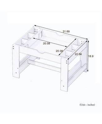 Kids 2 in 1 Play Table with 7 Storage Compartments and Bookshelf, Modern Activity Learning Table Game Furniture