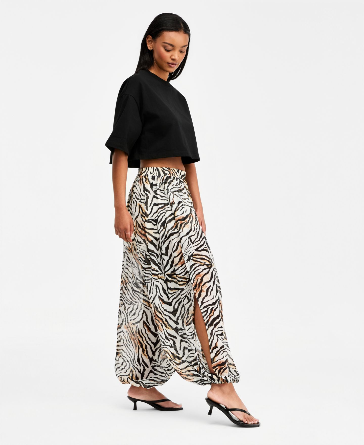 Женские брюки Bar III Zebra Printed Pull-On Sheer Balloon, цвет: Зебра — фото 2