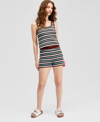 Women's Crochet Striped Short Set