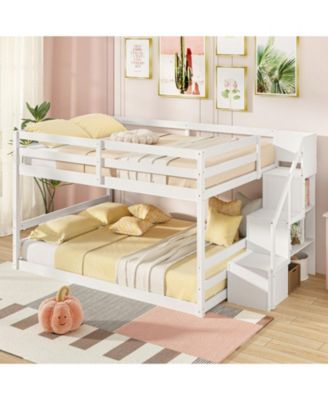 Pine Wood Full Over Full Bunk Bed with Storage Stairs