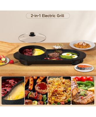 Portable 2-in-1 Electric Hot Pot and BBQ Grill - Non-Stick Teppanyaki Pan