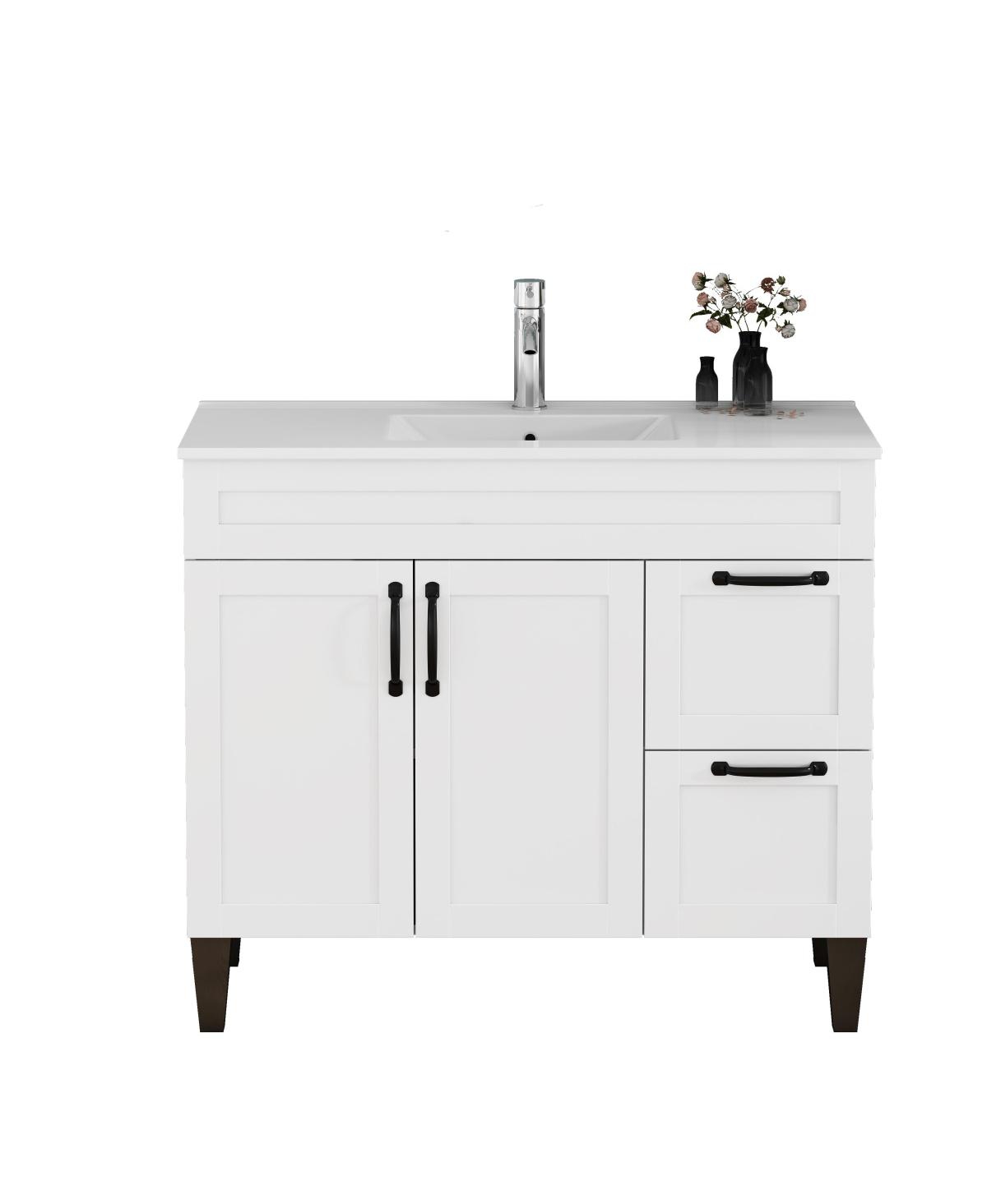 Sillysis Inch Bathroom Vanity with Ceramic Sink, Soft Close Drawers,Handles and Feet