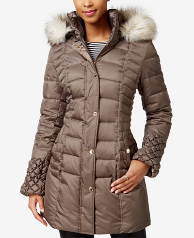 Betsey Johnson Faux-Fur-Trim Quilted Puffer Coat